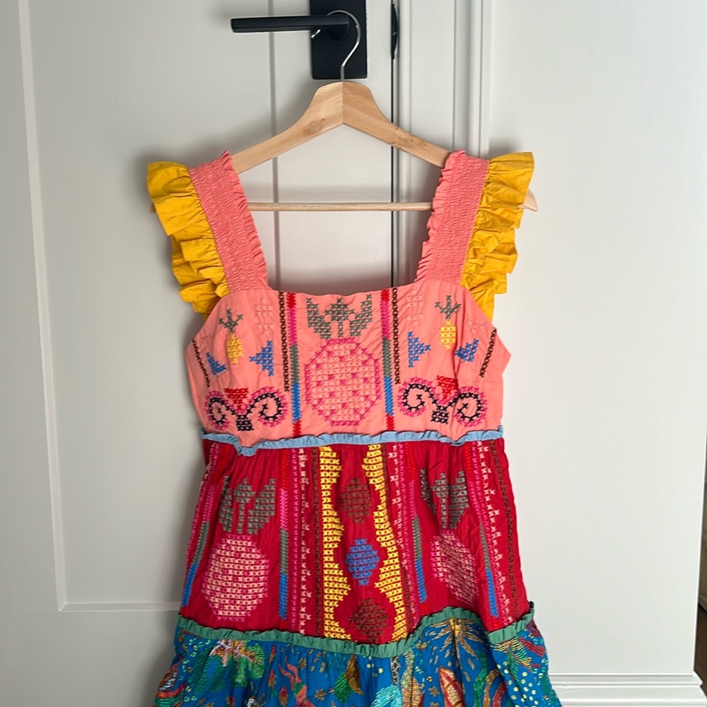 Farm Rio embroidered flutter sleeve dress